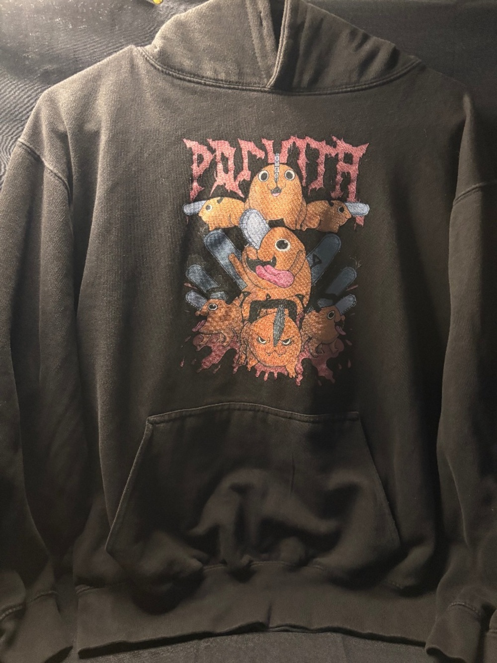Chainsaw Man Pochita Graphic Hoodie Mens Medium Black Anime Pullover Sweatshirt.